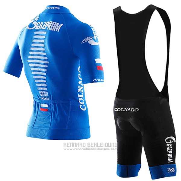 2017 Fahrradbekleidung Gazprom Rusvelo Colnago Blau Trikot Kurzarm und Tragerhose - zum Schließen ins Bild klicken